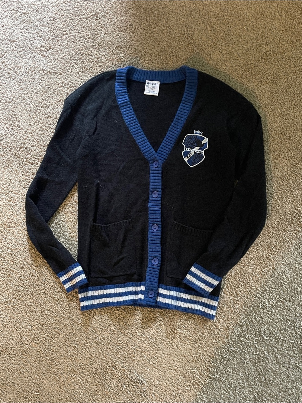 Harry Potter ravenclaw Black and Blue V-Neck Cardigan Sweater